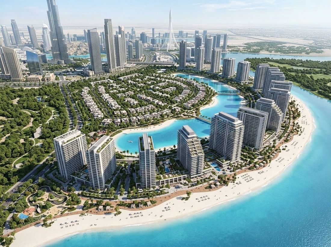 Plaża nad laguną i parki w Sobha Hartland II