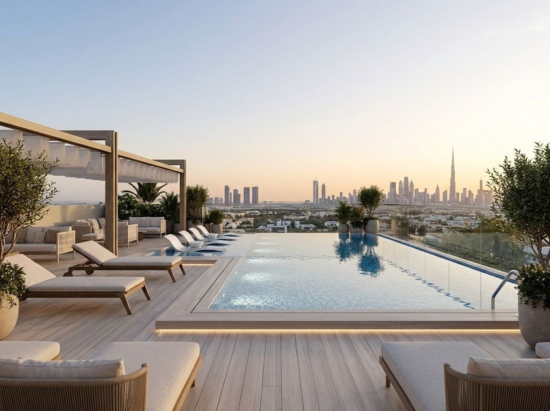 Basen na dachu i strefa relaksu w Stonehenge Residences II