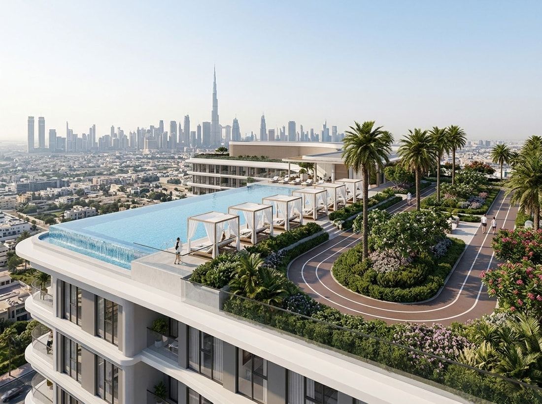 Ogród na dachu z basenem i bieżnią w Trussardi Residences Phase II