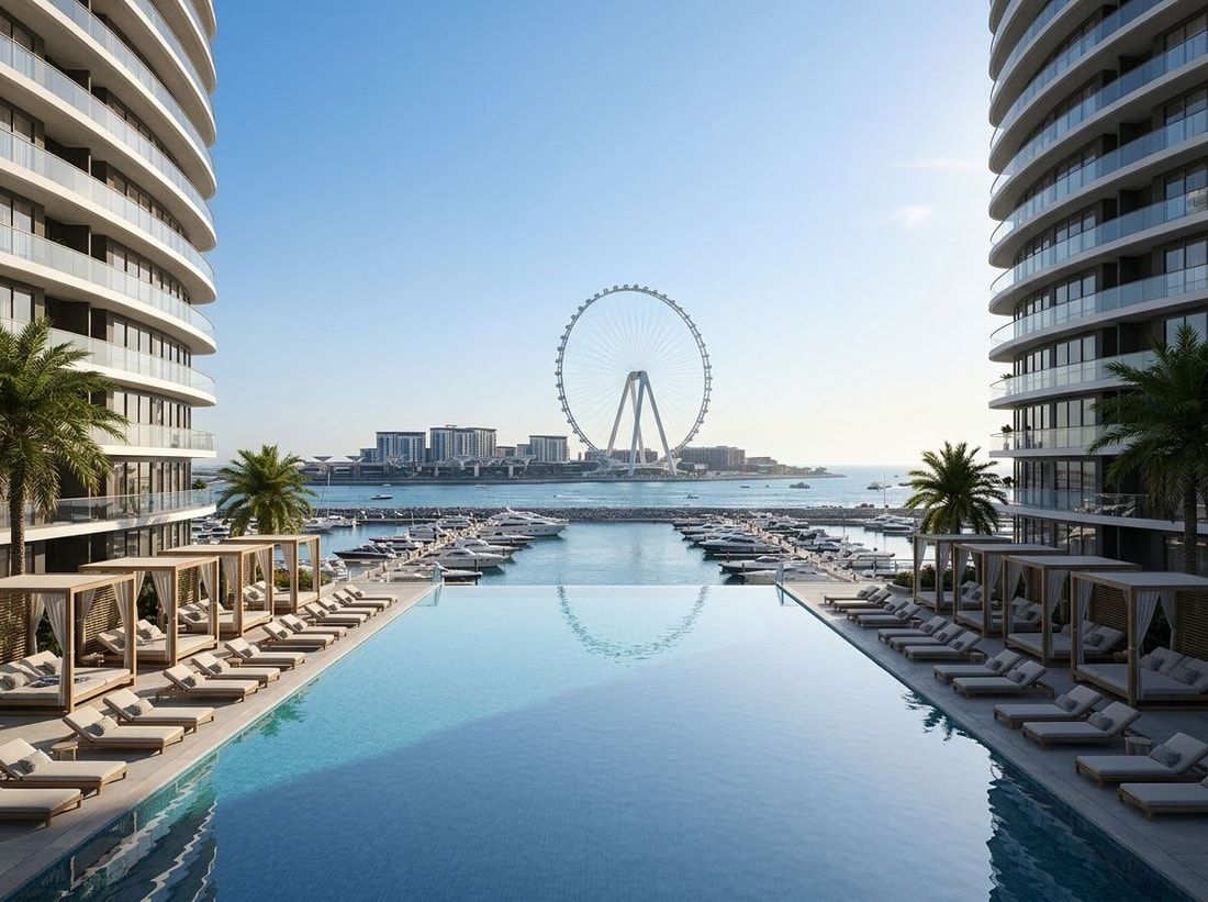 Taras z basenem nad marina i Ain Dubai