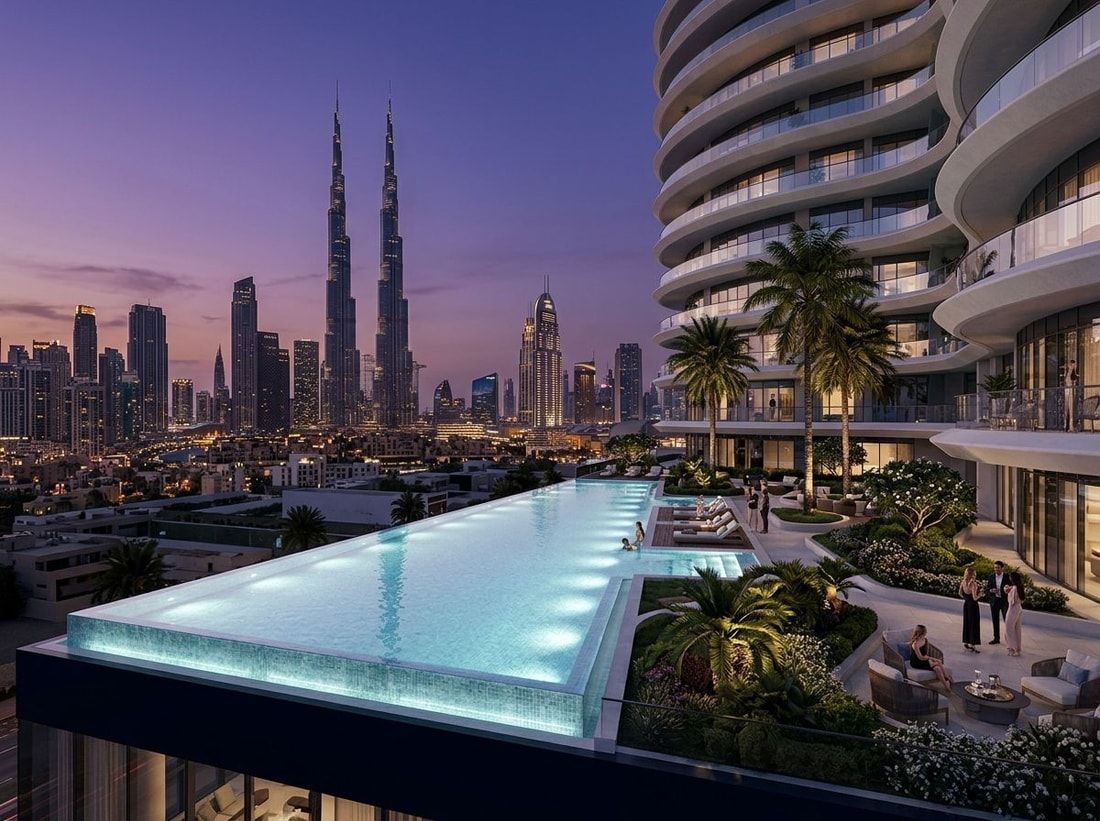 Infinity pool 26 m z kabanami na dachu Trussardi Residences