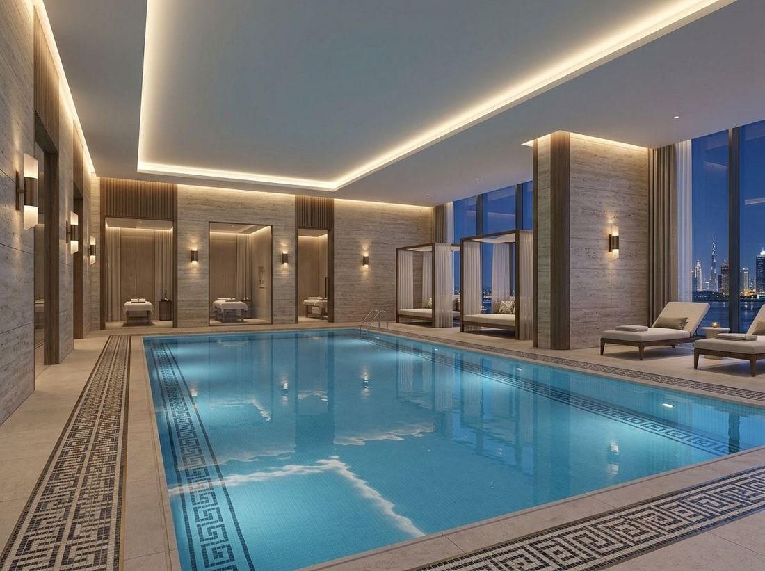 Eleganckie spa z basenem wewnętrznym i miękkim światłem