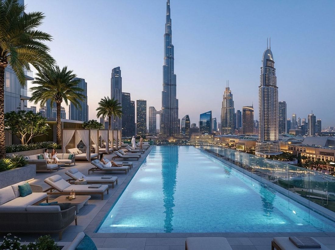 Basen na dachu z panoramą Downtown Dubai w W Residences