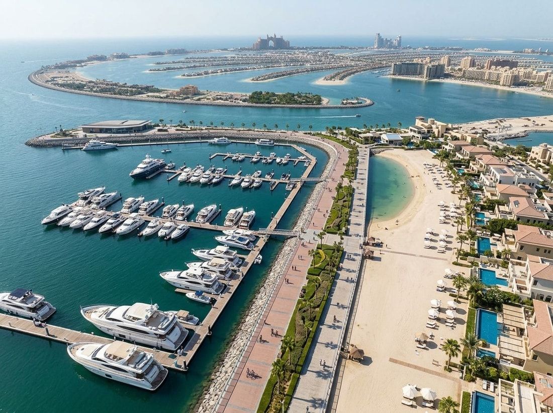 Prywatna plaża, promenada i marina na Palm Jumeirah