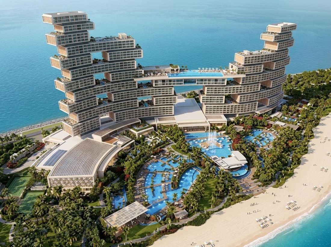 Basen na wysokości, prywatna plaża i ogrody kurortu w The Royal Atlantis Residences
