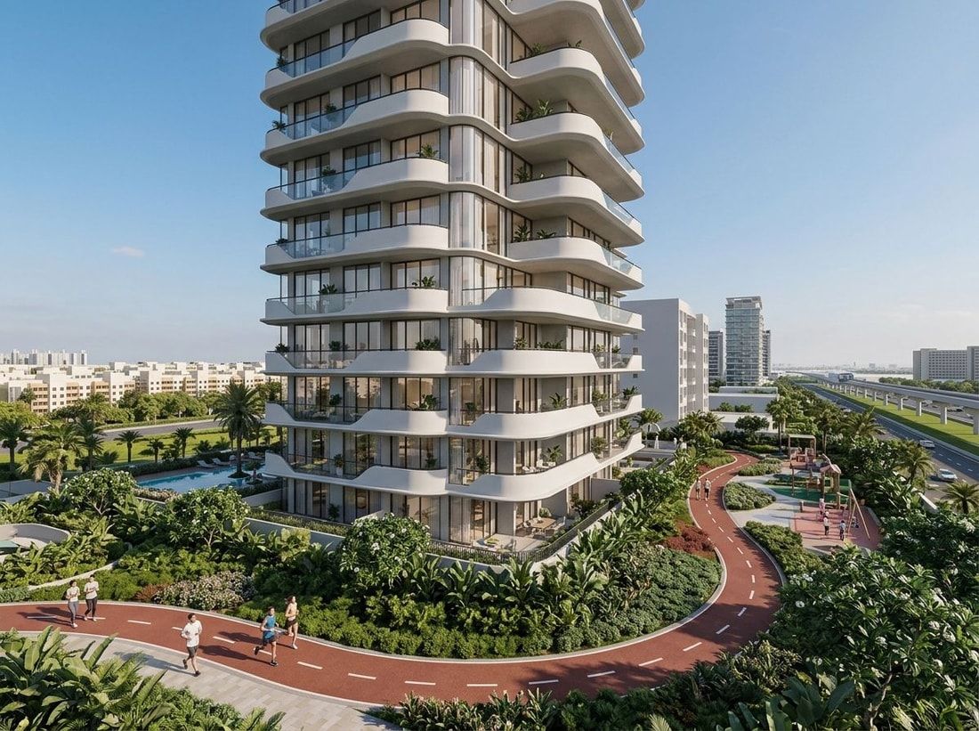 Tereny zielone, ścieżki biegowe i strefa rekreacji w Evora Residences