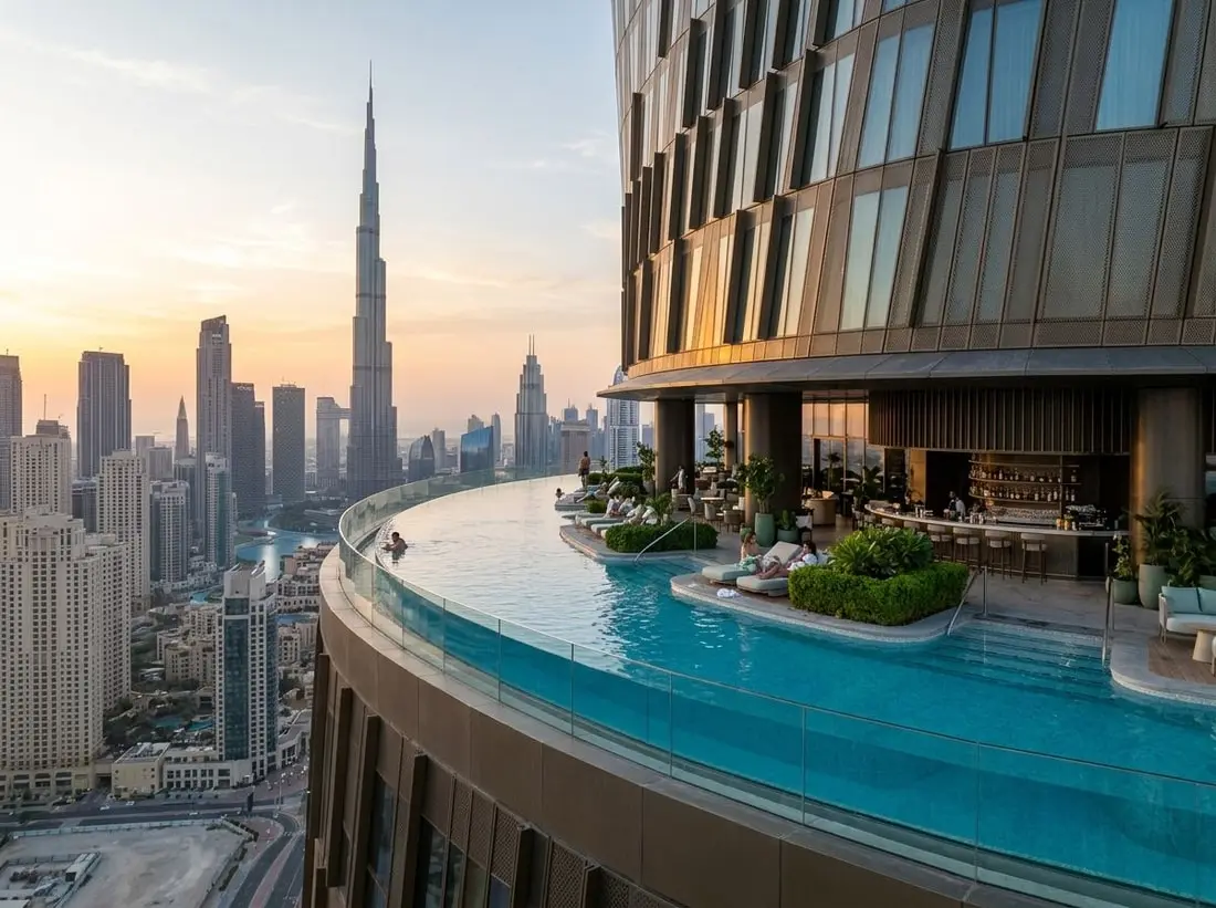 Sky lounge i basen wysoko nad miastem w wasl Tower