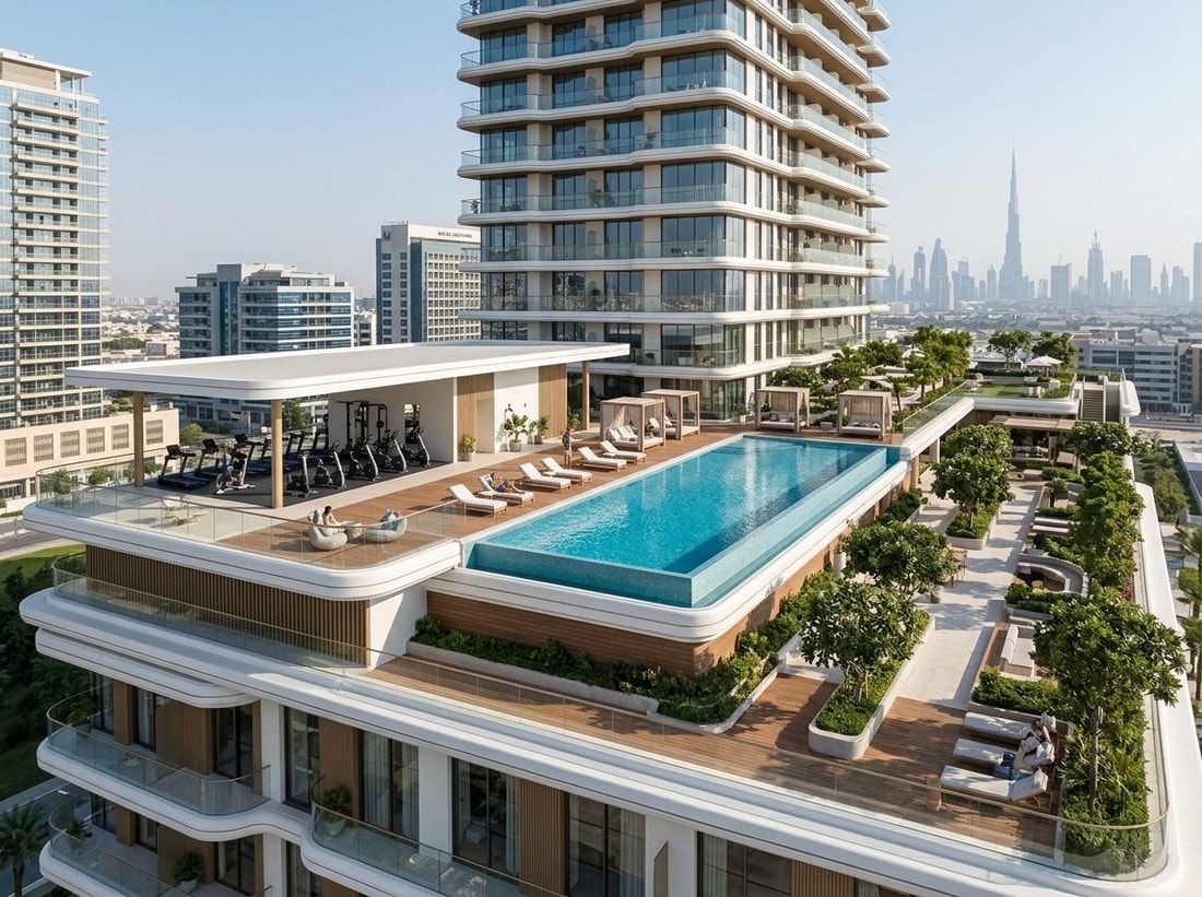 Basen na podium ze strefą fitness w Celesto Tower