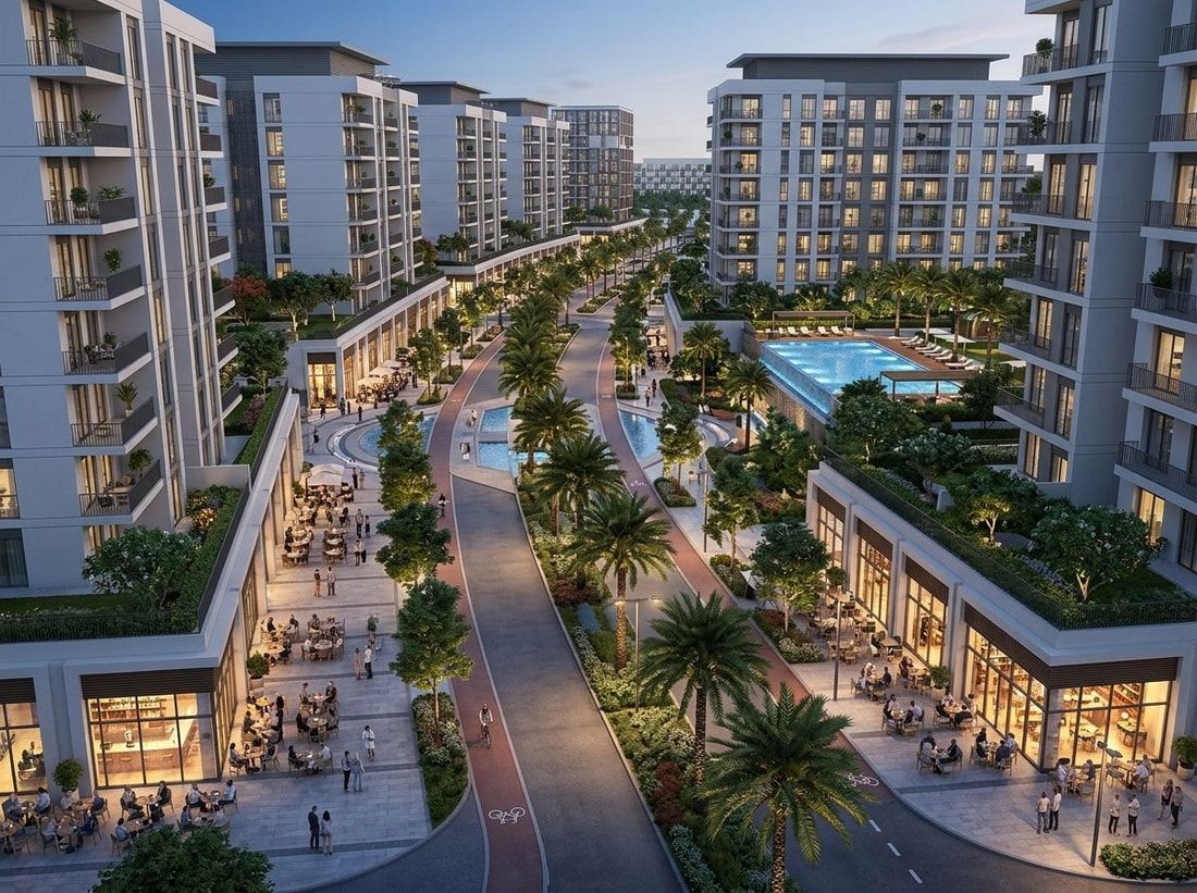 Bulwar z kawiarniami, handlem i basenem w The Pulse Boulevard