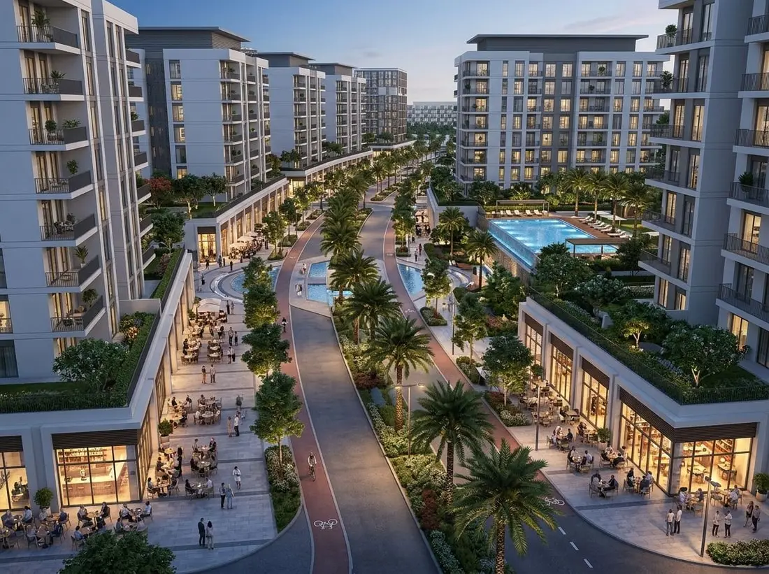 Bulwar z kawiarniami, handlem i basenem w The Pulse Boulevard