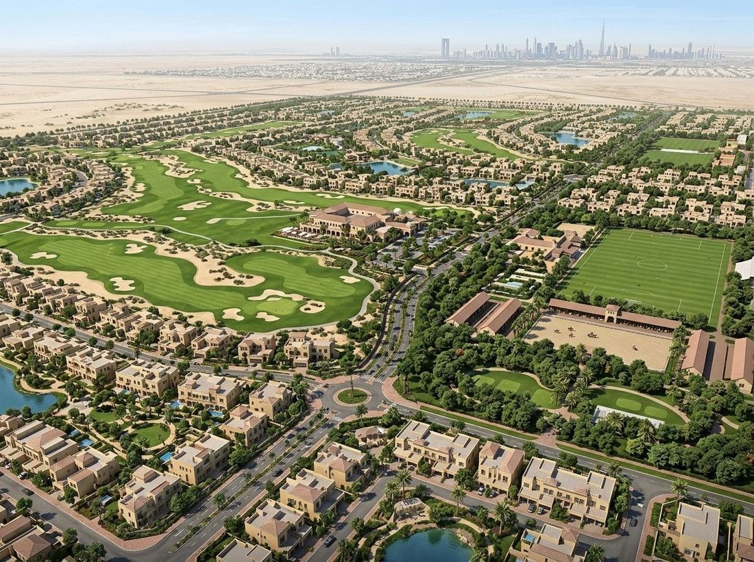 Pole golfowe i zieleń klubu jeździeckiego w Arabian Ranches