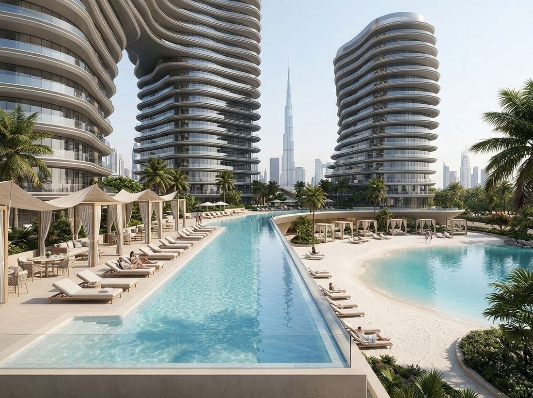 Prywatna plaża, basen i lounge w stylu Riwiery w Bugatti Residences