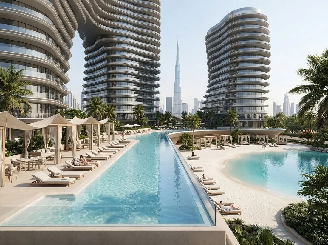 Prywatna plaża, basen i lounge w stylu Riwiery w Bugatti Residences