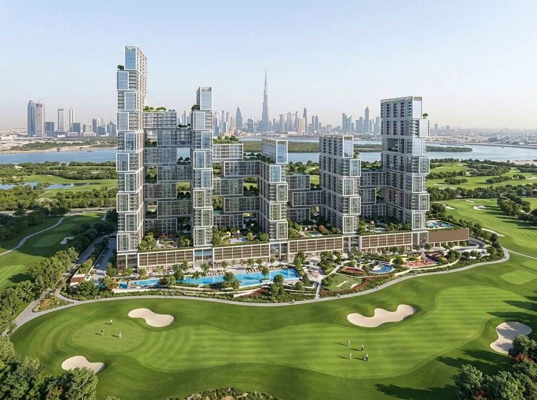 Zielone tereny golfowe i ogrody na podium Sobha One