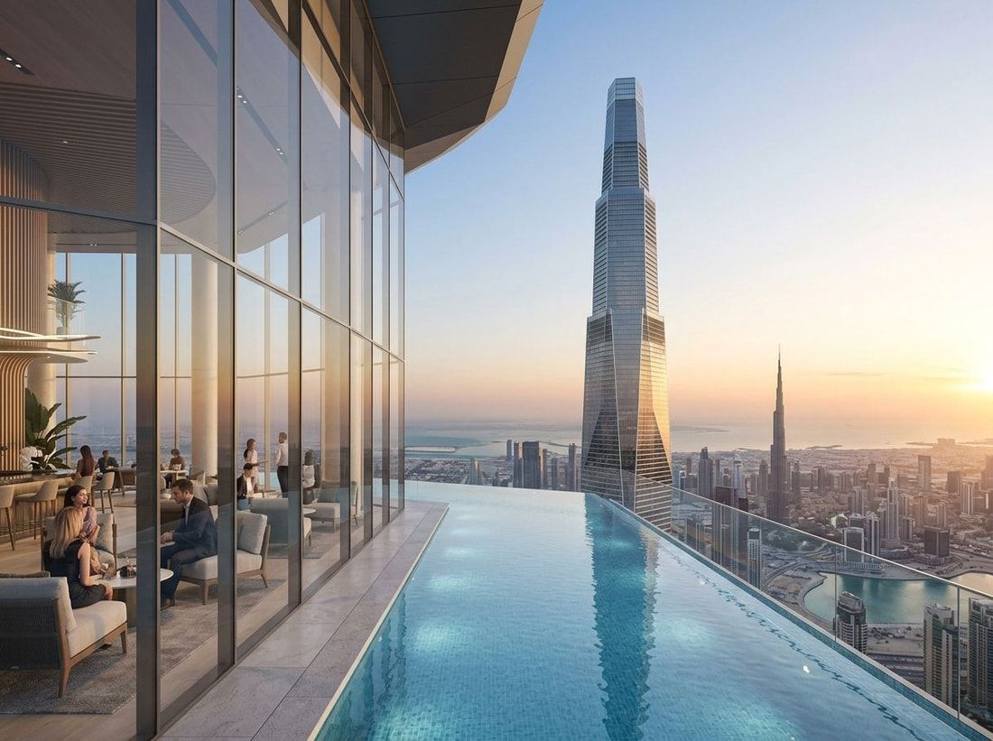 Sky lounge i basen wysoko nad Dubajem w Burj Azizi