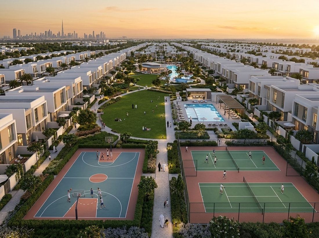 Basen, boiska i park w osiedlu The Pulse Townhouses