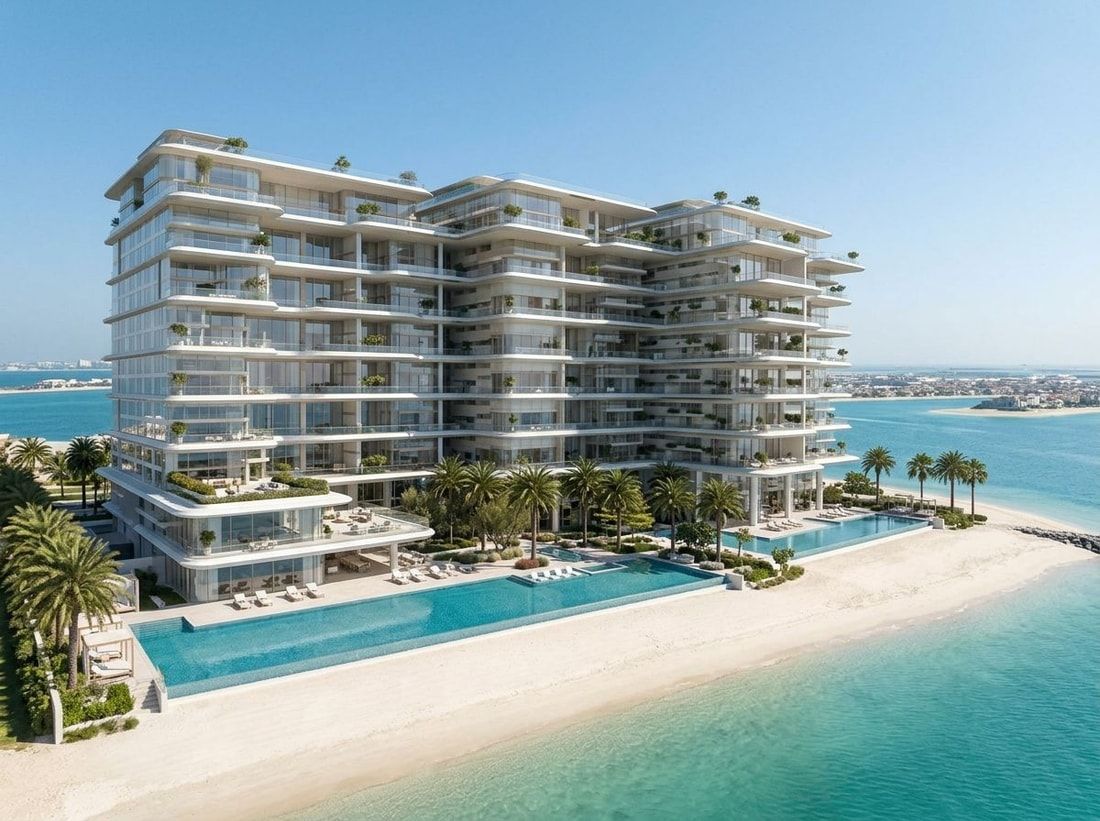 Fasada rezydencji Orla przy plaży na Palm Jumeirah w dzień