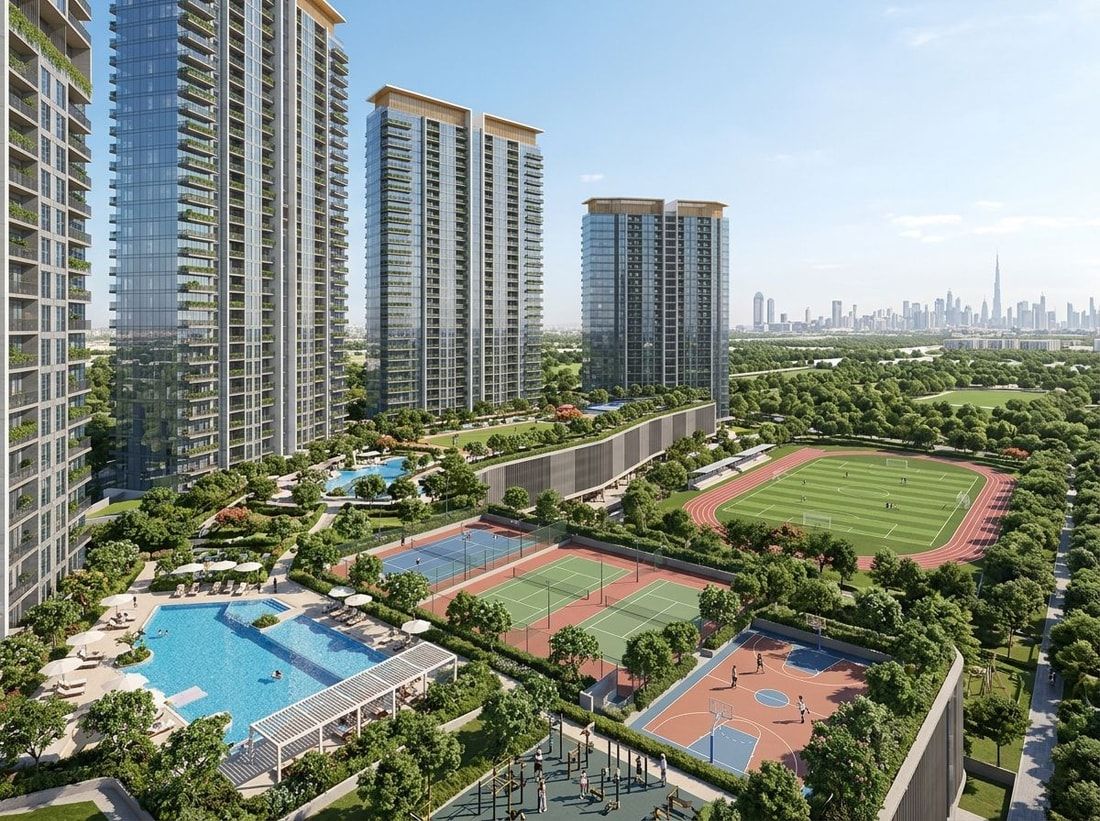 Nowoczesne wieże apartamentowe ze strefami sportu w Sobha Solis