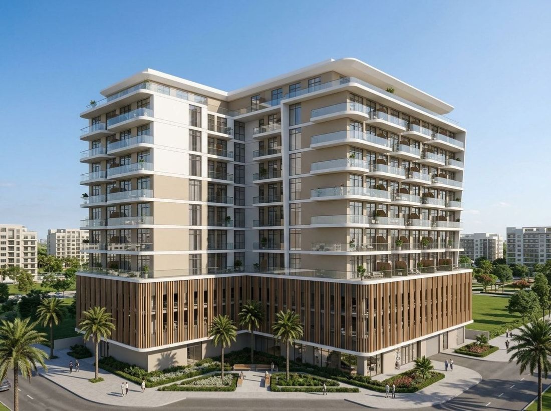 Elewacja o czystych liniach budynku Vitality Residence w JVC