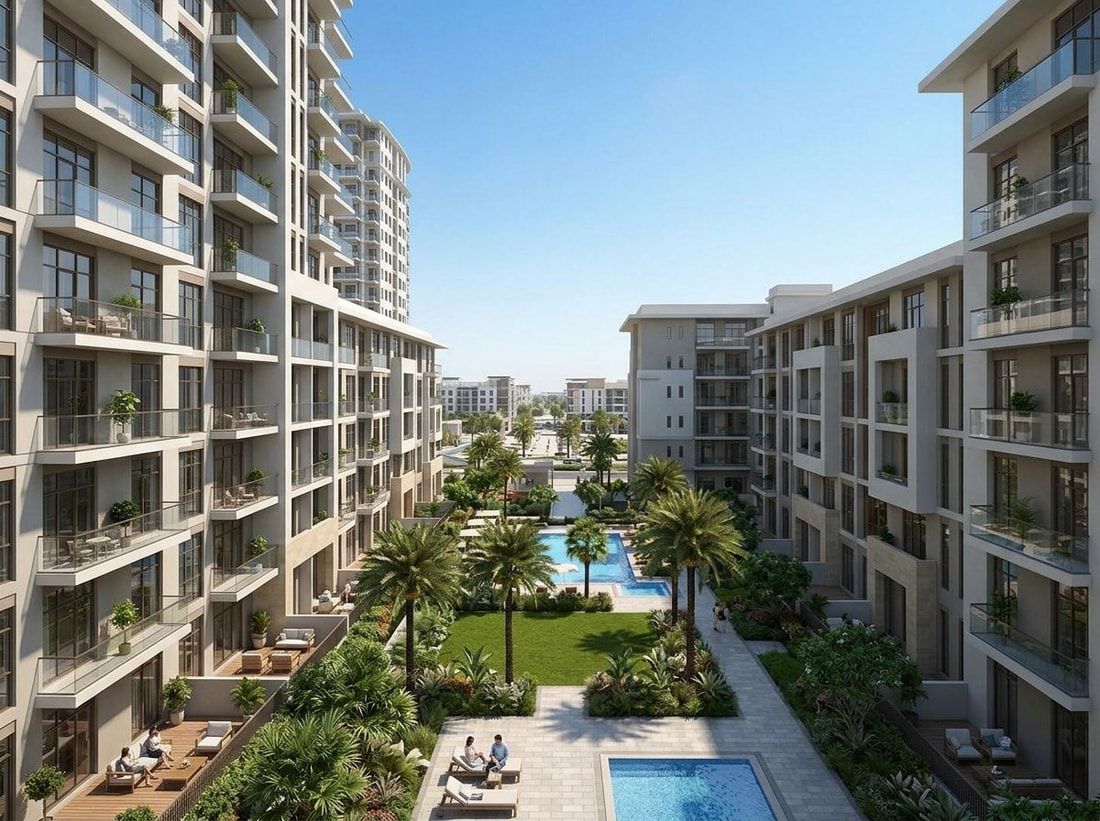 Apartamentowiec Warda z balkonami nad zielonym dziedzińcem