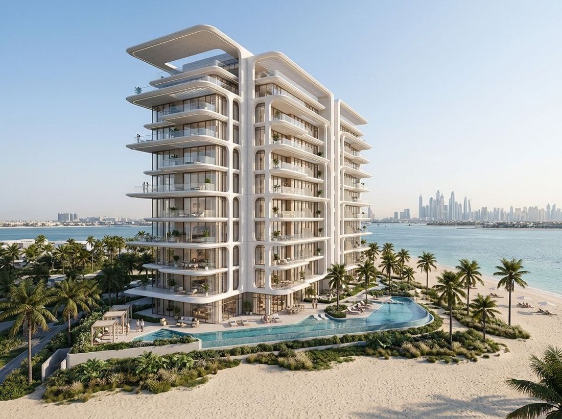 Rzeźbiarska fasada rezydencji Elle Residences nad morzem