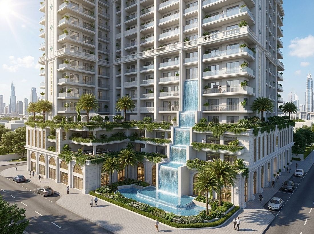 Fasada z elementami wodnymi Vincitore Aqua Dimore w Dubai Science Park