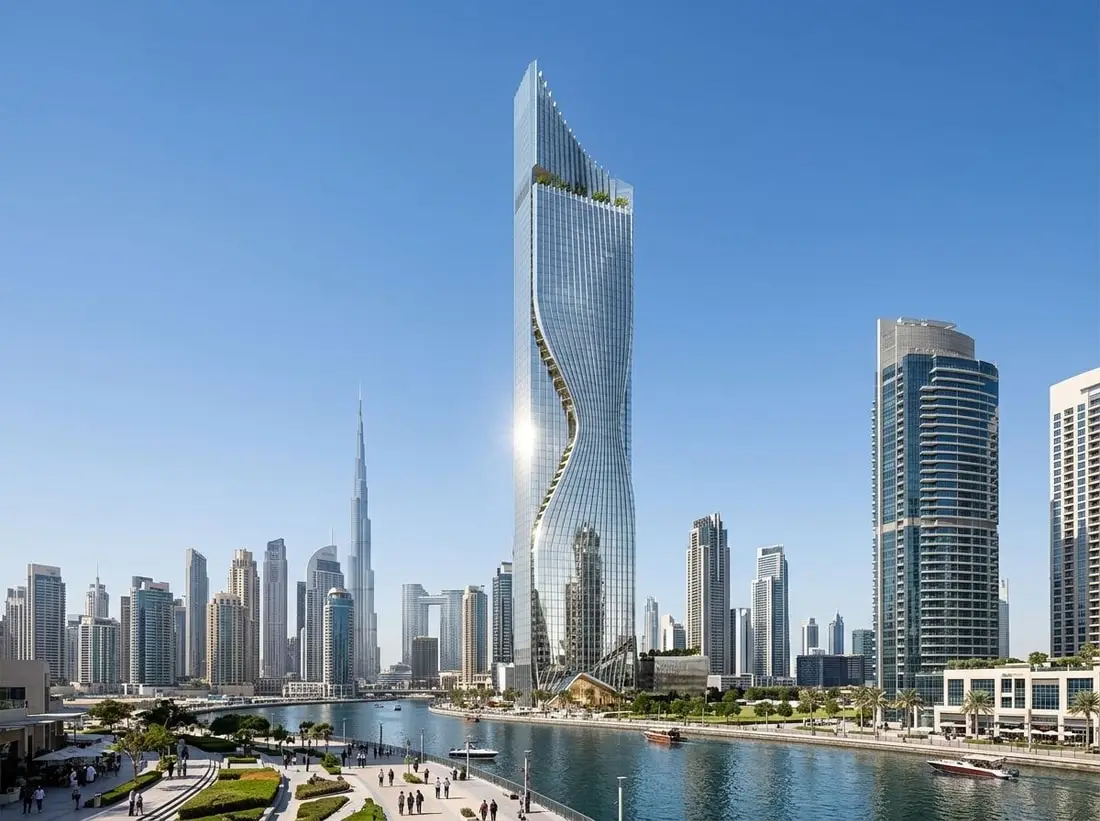 Supersmukła szklana wieża Tiger Sky Tower w Business Bay