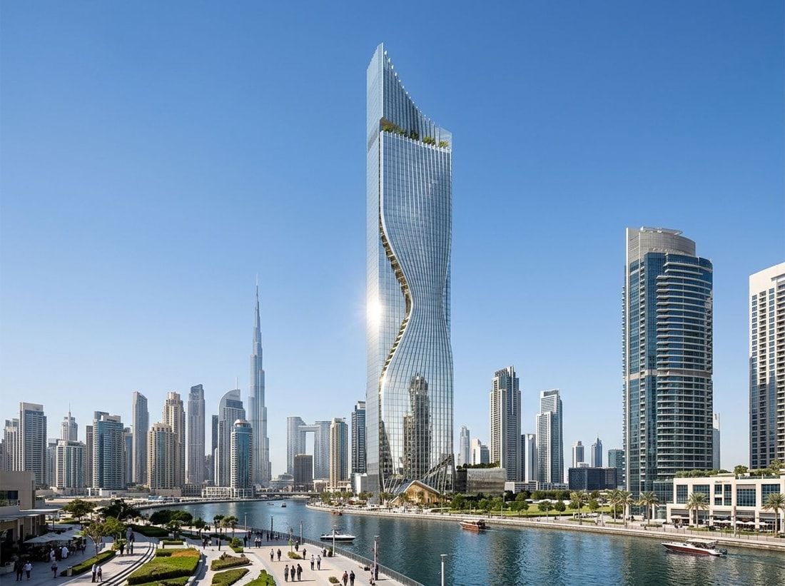 Supersmukła szklana wieża Tiger Sky Tower w Business Bay