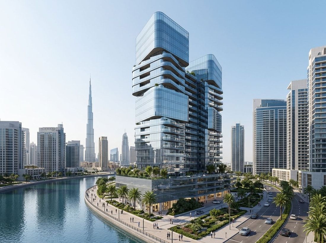 Szklana fasada wieży DG1 przy Kanale Dubajskim