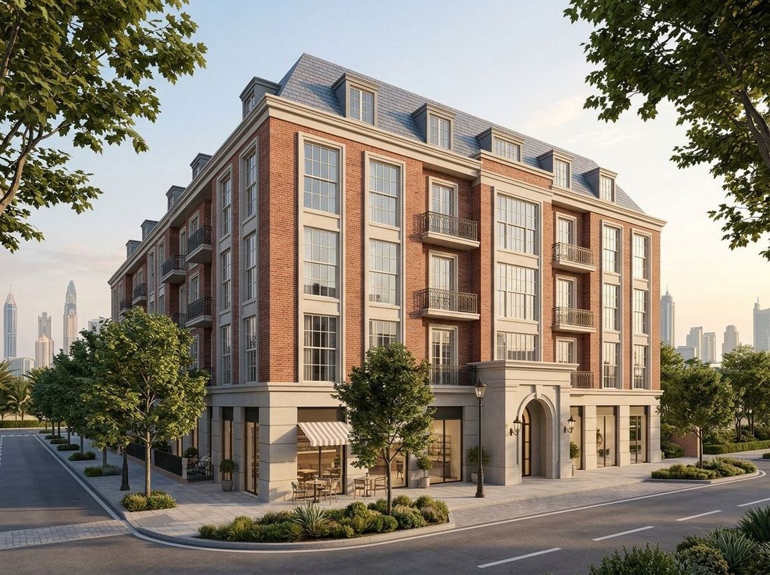 Fasada apartamentowca Cavendish Square w JVC