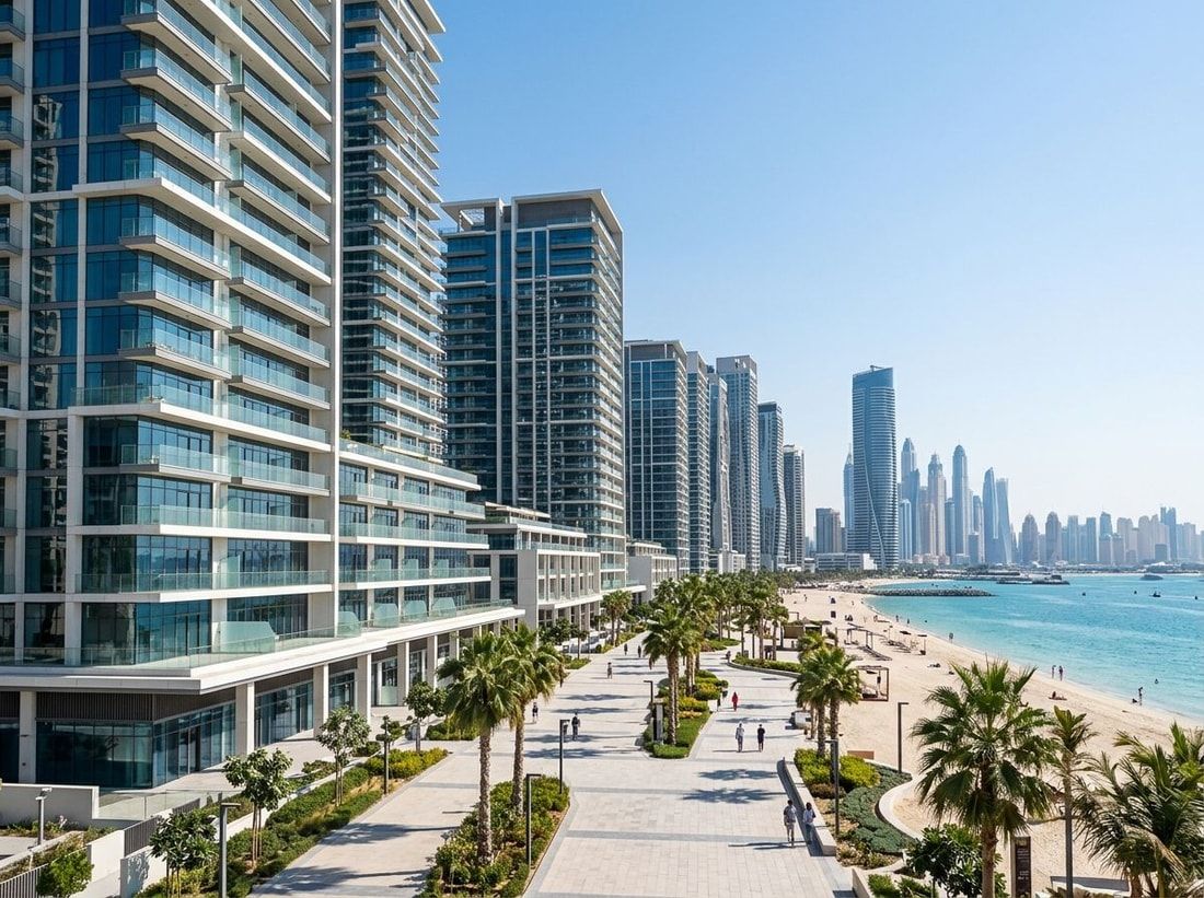 Elewacja wież Emaar Beachfront od strony promenady