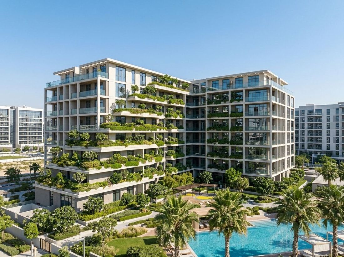 Budynek Terrazzo Residences z zielonymi tarasami w JVC