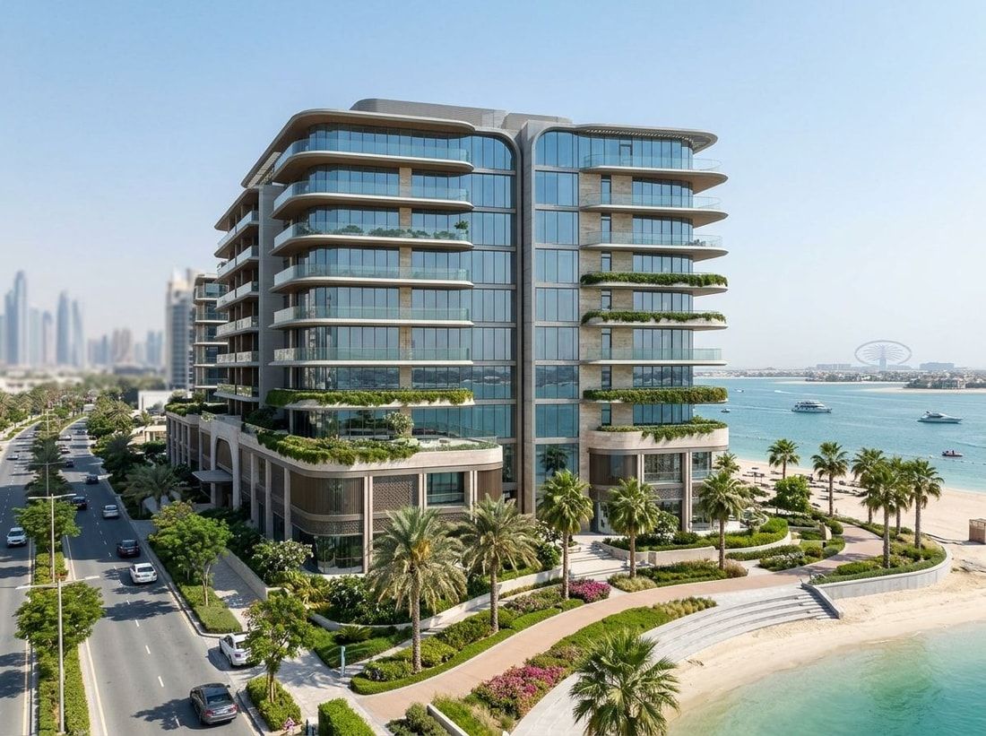 Elegancka fasada 113 Residences w Al Sufouh blisko wybrzeża