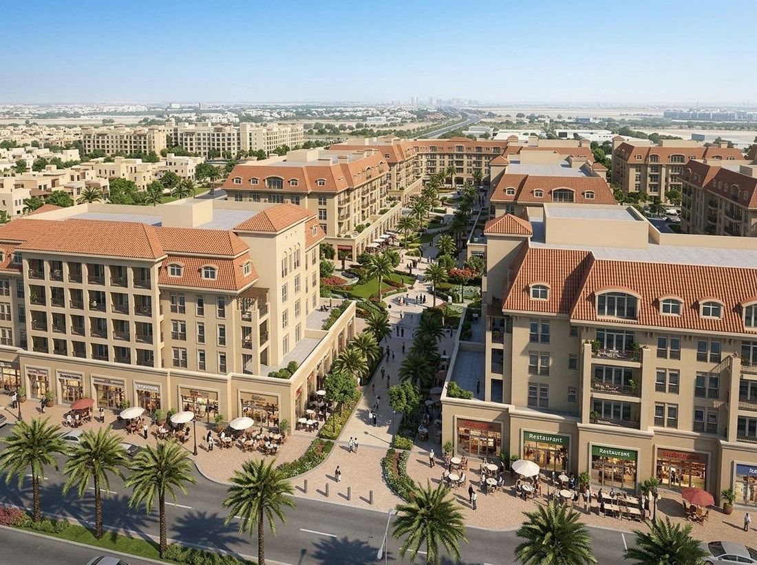 Niska zabudowa apartamentowa nad sklepami w parterze w Uptown Mirdiff