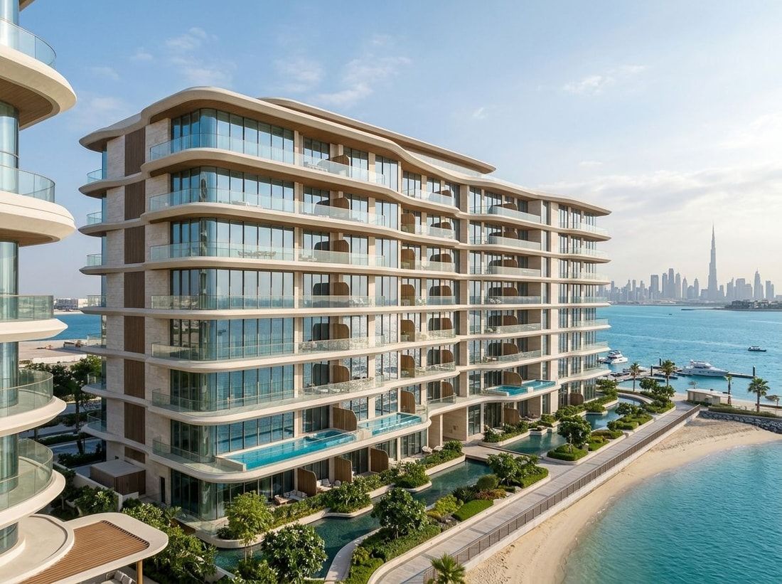 Nadmorska fasada rezydencji Natuzzi Harmony Residences na Dubai Islands