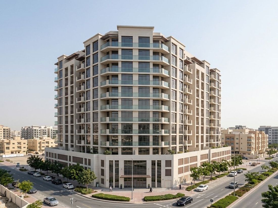 Gotowa nowoczesna elewacja budynku Avenue Residence 4 w Al Furjan