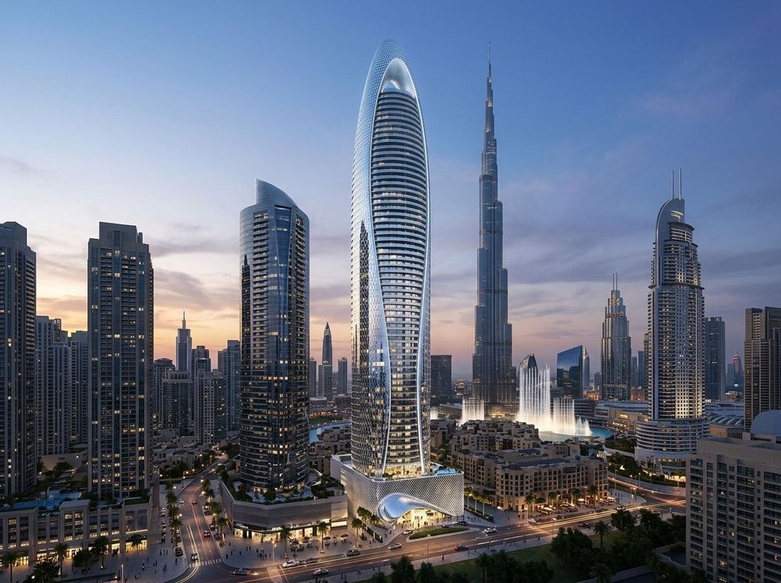 Smukła luksusowa wieża Mercedes-Benz Places w Downtown Dubai