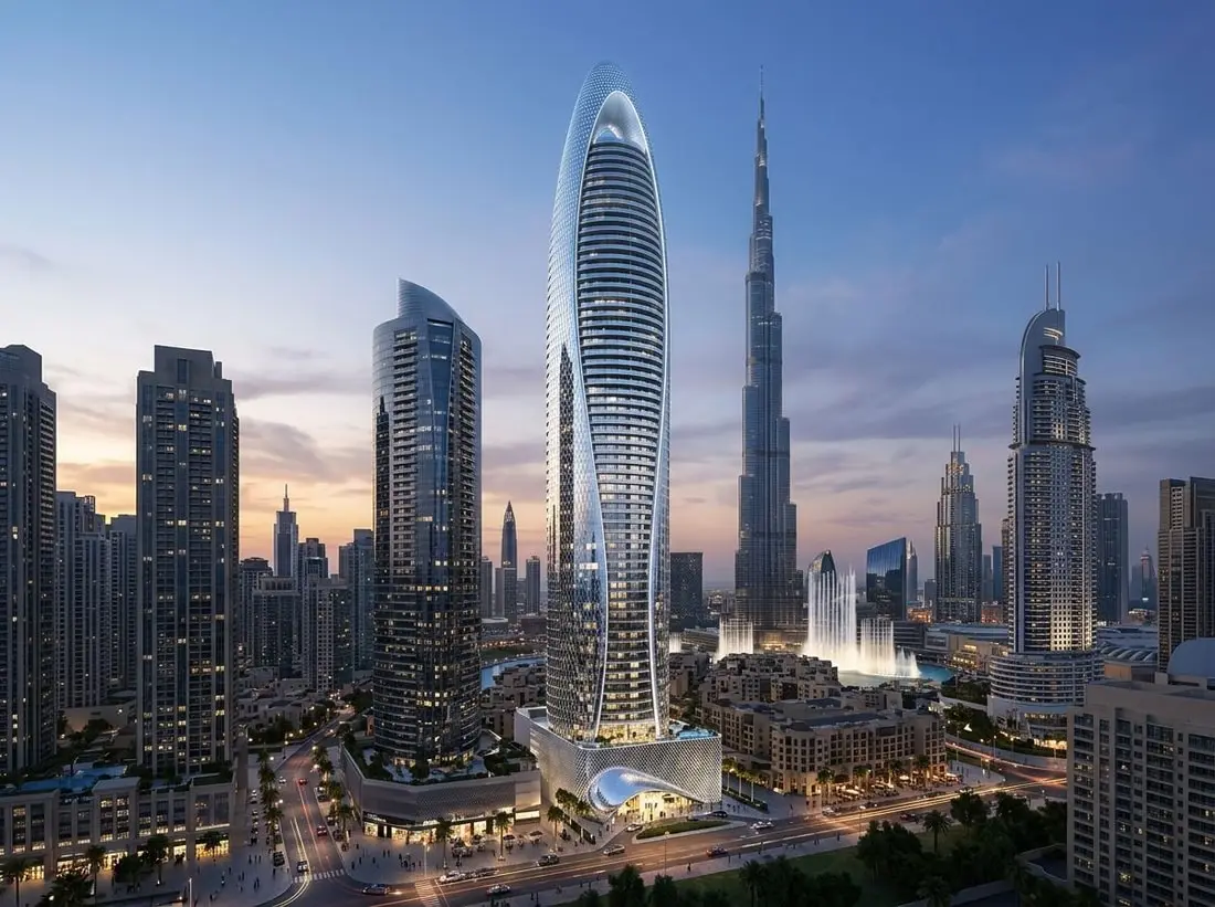 Smukła luksusowa wieża Mercedes-Benz Places w Downtown Dubai
