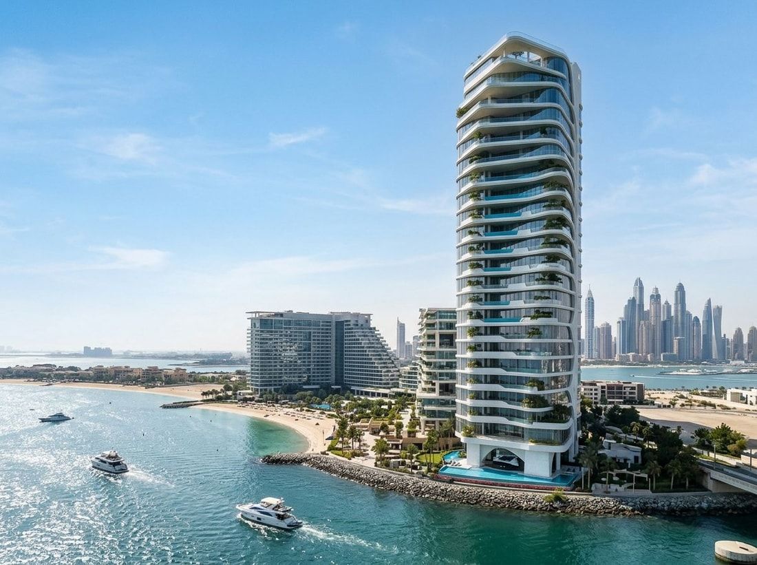 Ultrasmukła wieża AVA na Palm Jumeirah w dzień