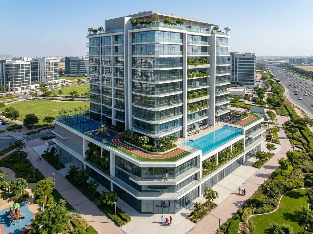 Wysoka nowoczesna wieża Nirvana Residences w Dubai Production City