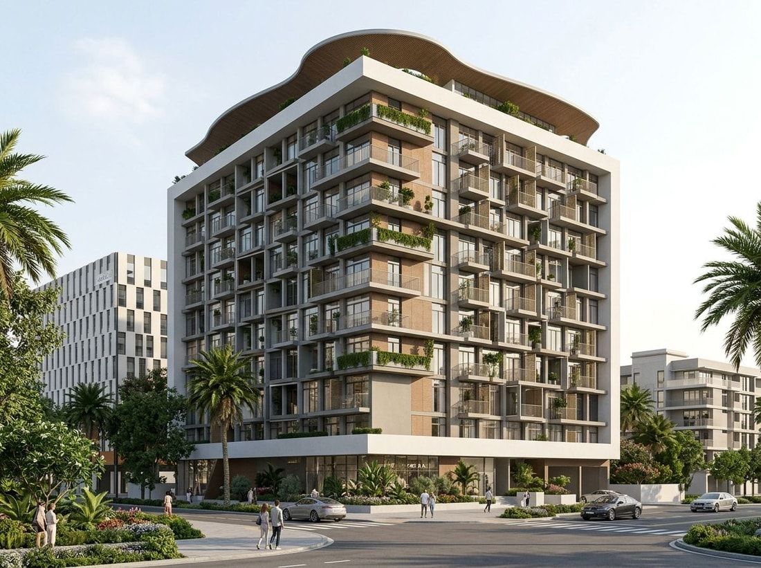Nowoczesna elewacja Stonehenge Residences wśród zieleni