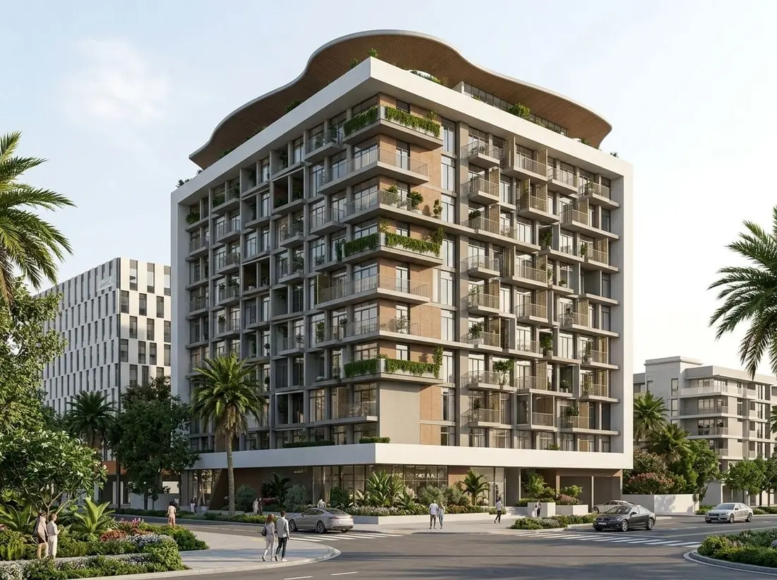 Nowoczesna elewacja Stonehenge Residences wśród zieleni