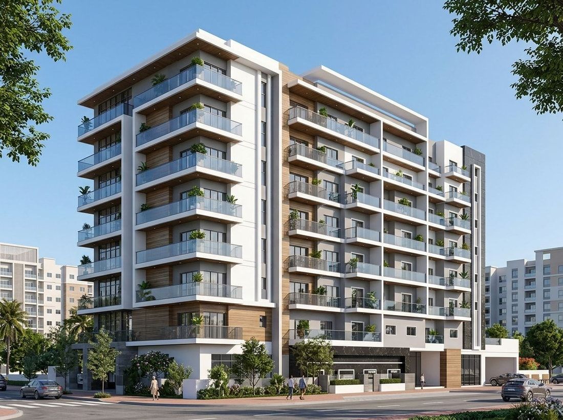 Współczesna fasada z balkonami w Moonsa Residences