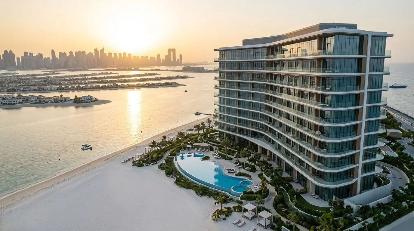 Butikowa rezydencja Luce na Palm Jumeirah nad wodą o zachodzie słońca