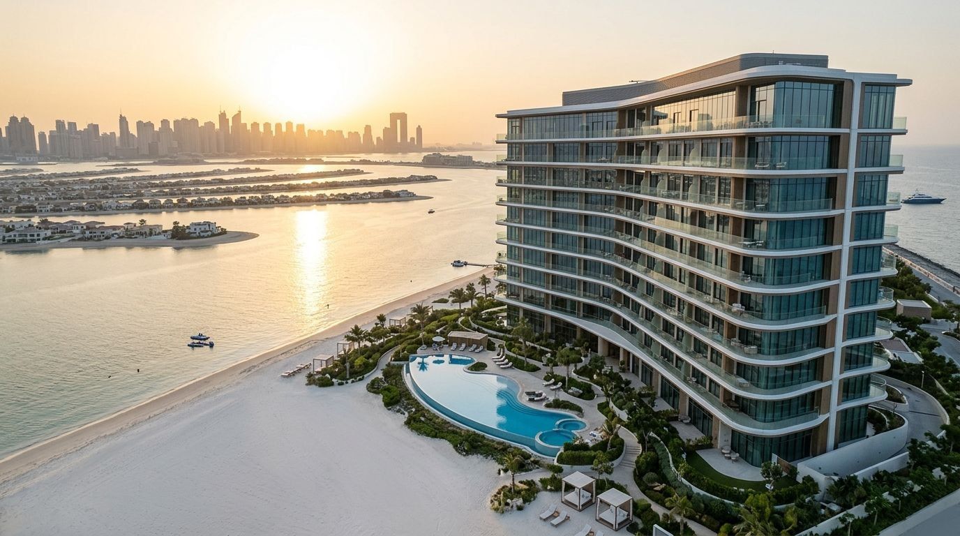 Butikowa rezydencja Luce na Palm Jumeirah nad wodą o zachodzie słońca