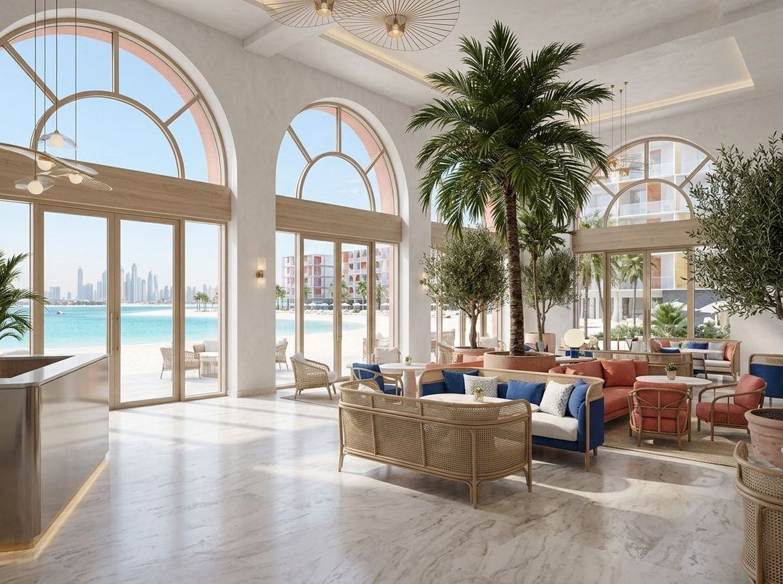 Eleganckie lobby hotelowe w klimacie francuskiej riwiery