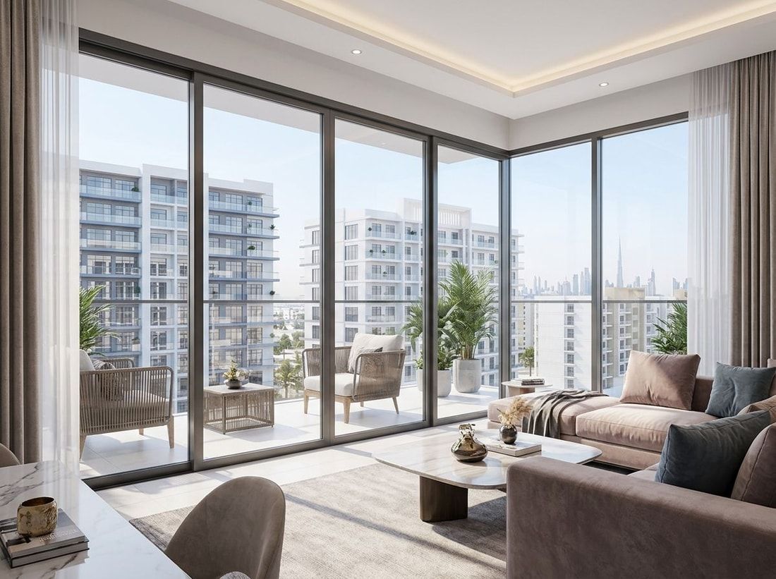 Jasny salon apartamentu z balkonem