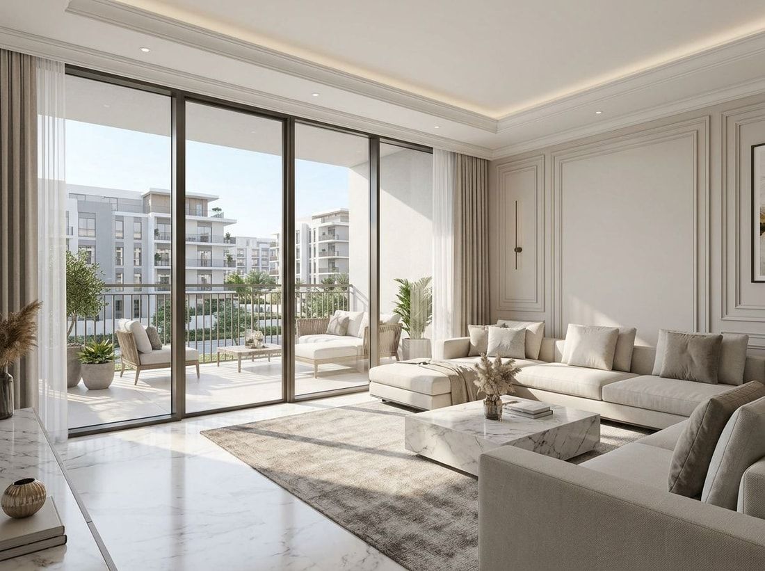 Jasny salon apartamentu Amalia z balkonem