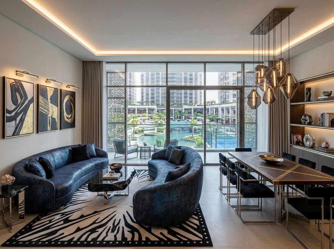 Umeblowane wnętrze apartamentu w stylu domu mody John Richmond