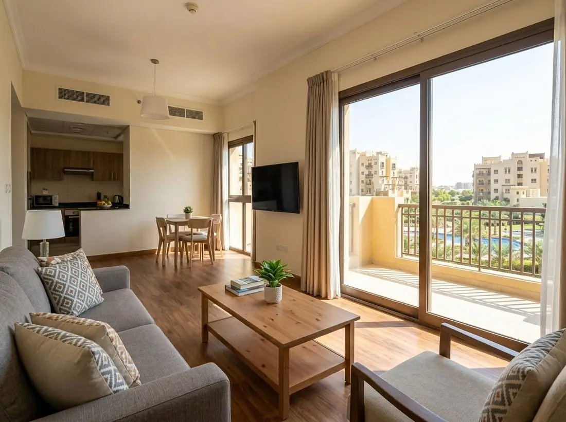 Przytulny, jasny salon we wnętrzu apartamentu